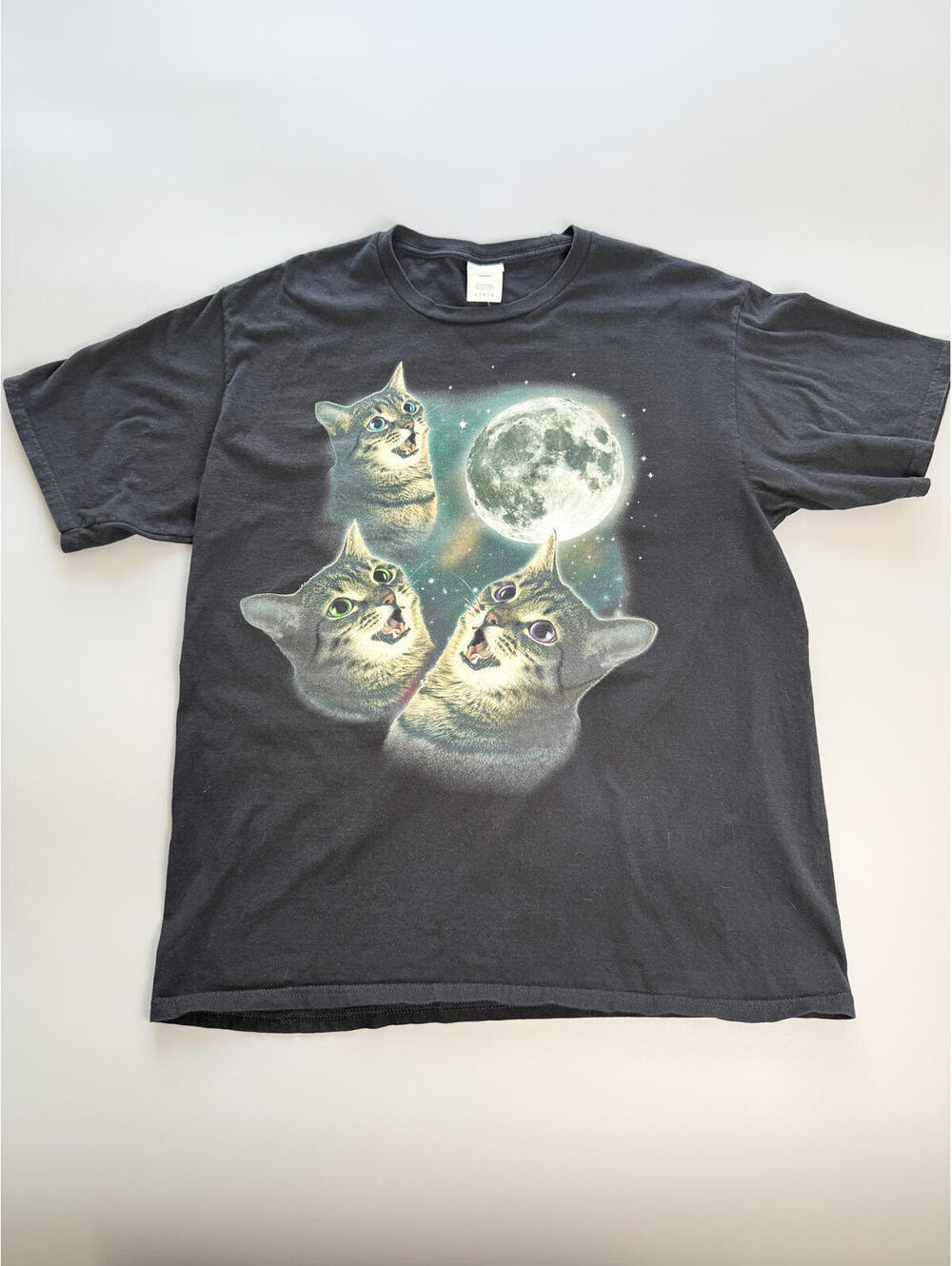 Cat Moon Graphic T Shirt, Funny Cat Shirt, Space Cat Tee, Meme Cat Shirt, Size L